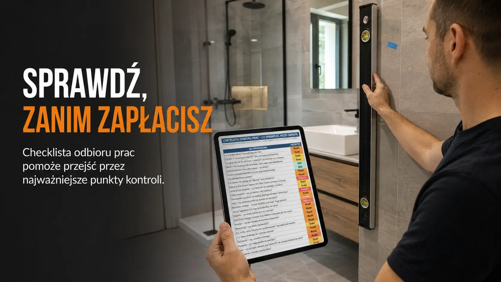 Kontrola łazienki z checklistą odbioru prac w Planerze Remontu PRO