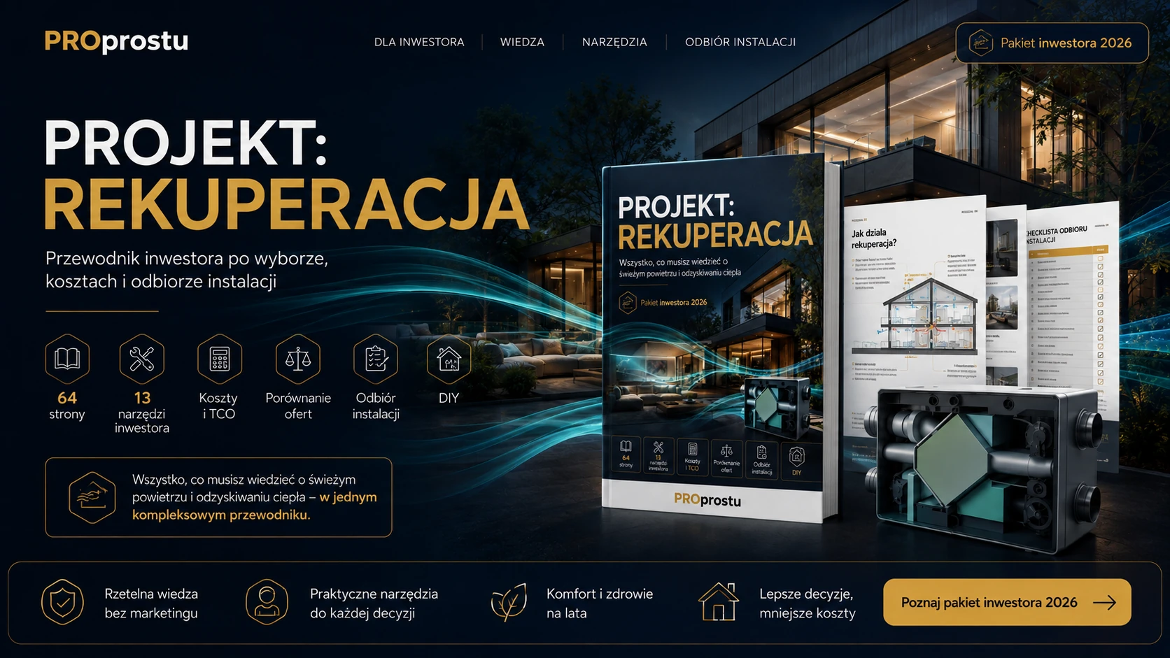 Prezentacja produktu PROJEKT: REKUPERACJA z 64 stronami, 13 narzędziami, porównaniem ofert i checklistą odbioru