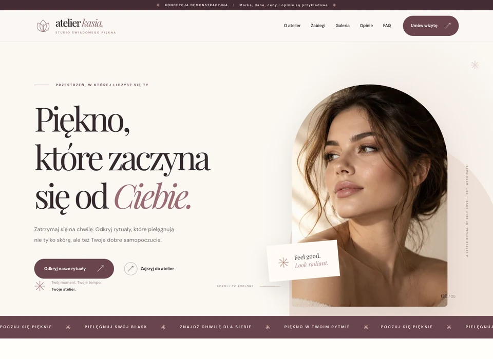Podgląd strony Atelier Kasia dla branży: salon kosmetyczny