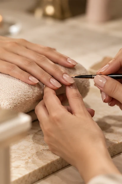 Manicure nude na jasnej poduszce