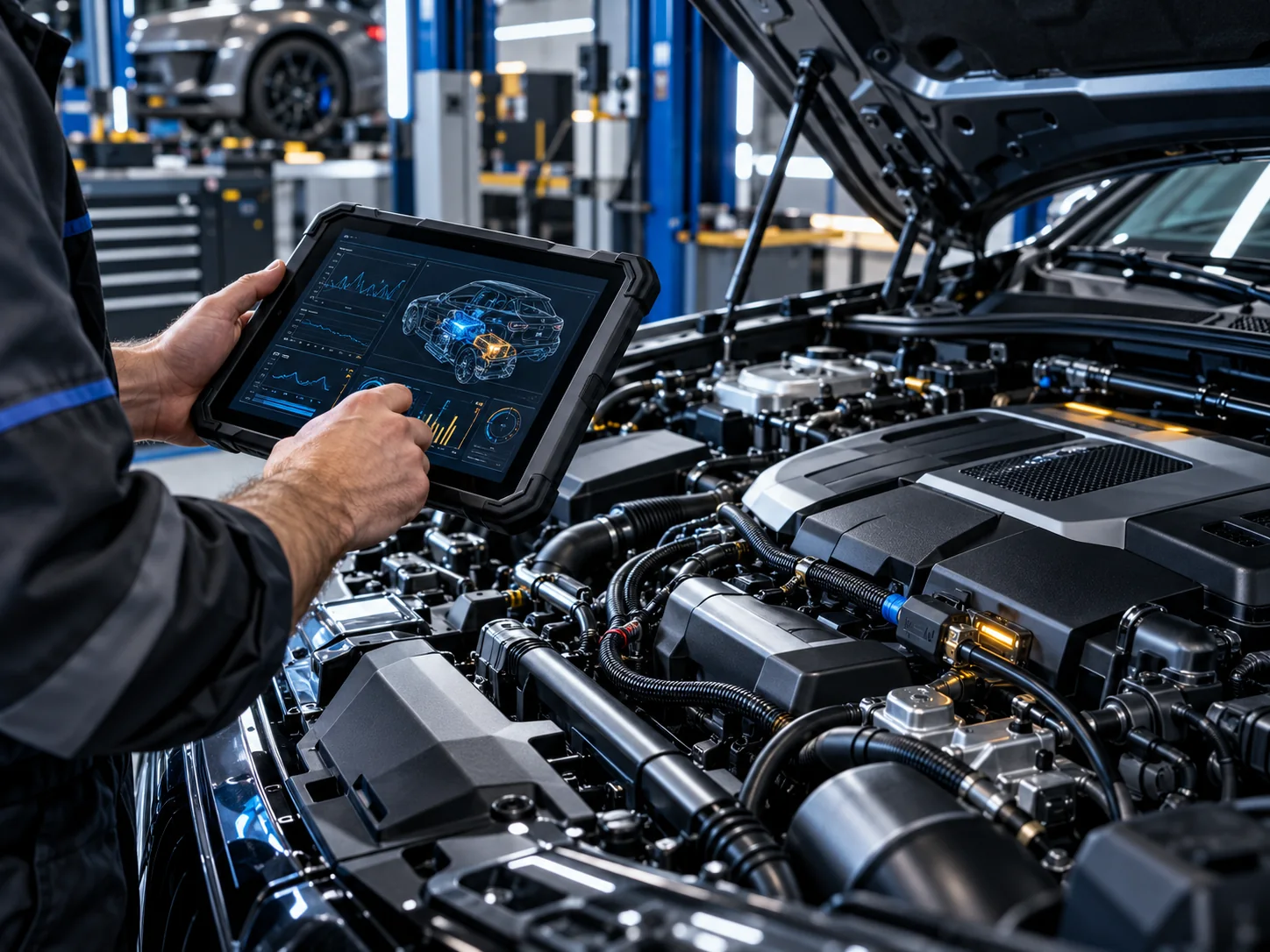 Mechanik analizuje diagnostykę komputerową samochodu